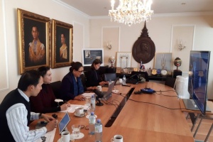 Ambassador Sriswasdi, together with Minister-Counsellor and staff at the Royal Thai Embassy in Vienna, had a fruitful discussion through video teleconferencing with Ms. Soňa Markechová